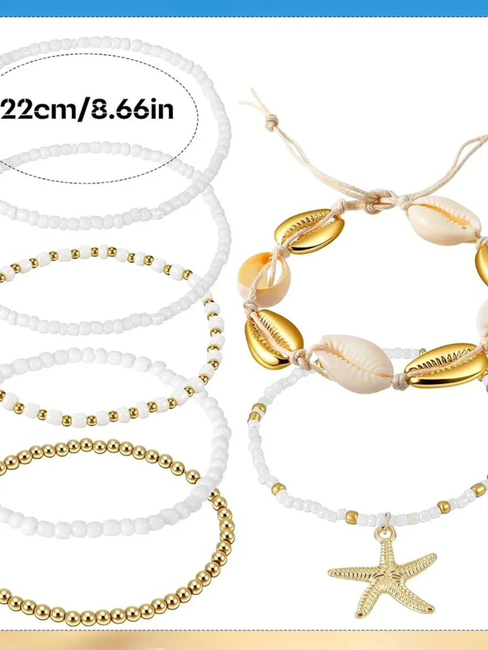 7PCS Boho Shell Ankle Bracelet Shell Beaded Ankle Bracelets for Women, Summer Be - Picture 2 of 8